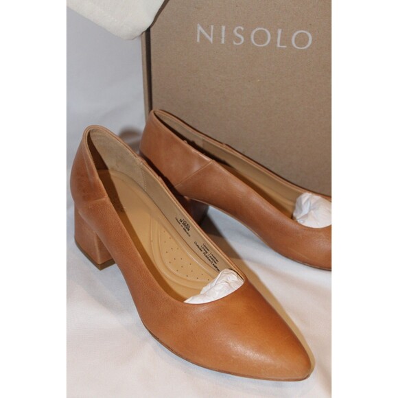 Nisolo Women's Suede Fiorela Go-To Mid Block Heels Shoes $180 Caramel - Picture 4 of 6